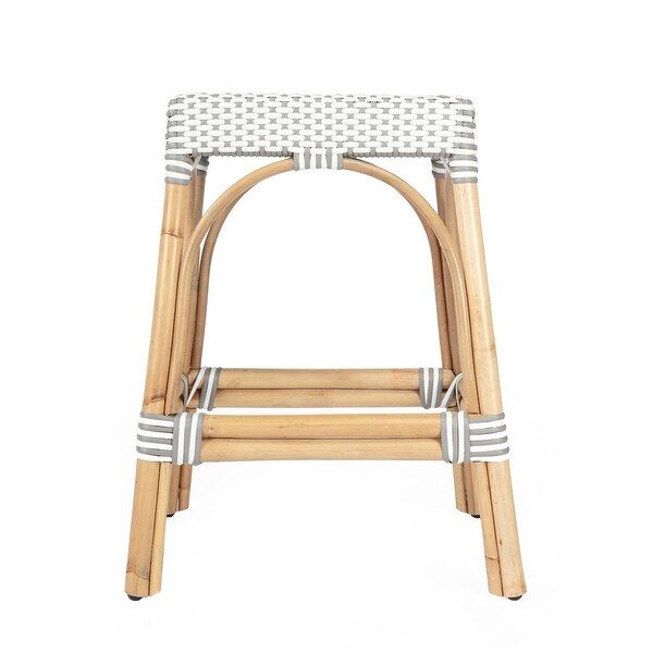 Offex Robias Transitional Grey and White Rattan Backless Counter Stool - 17