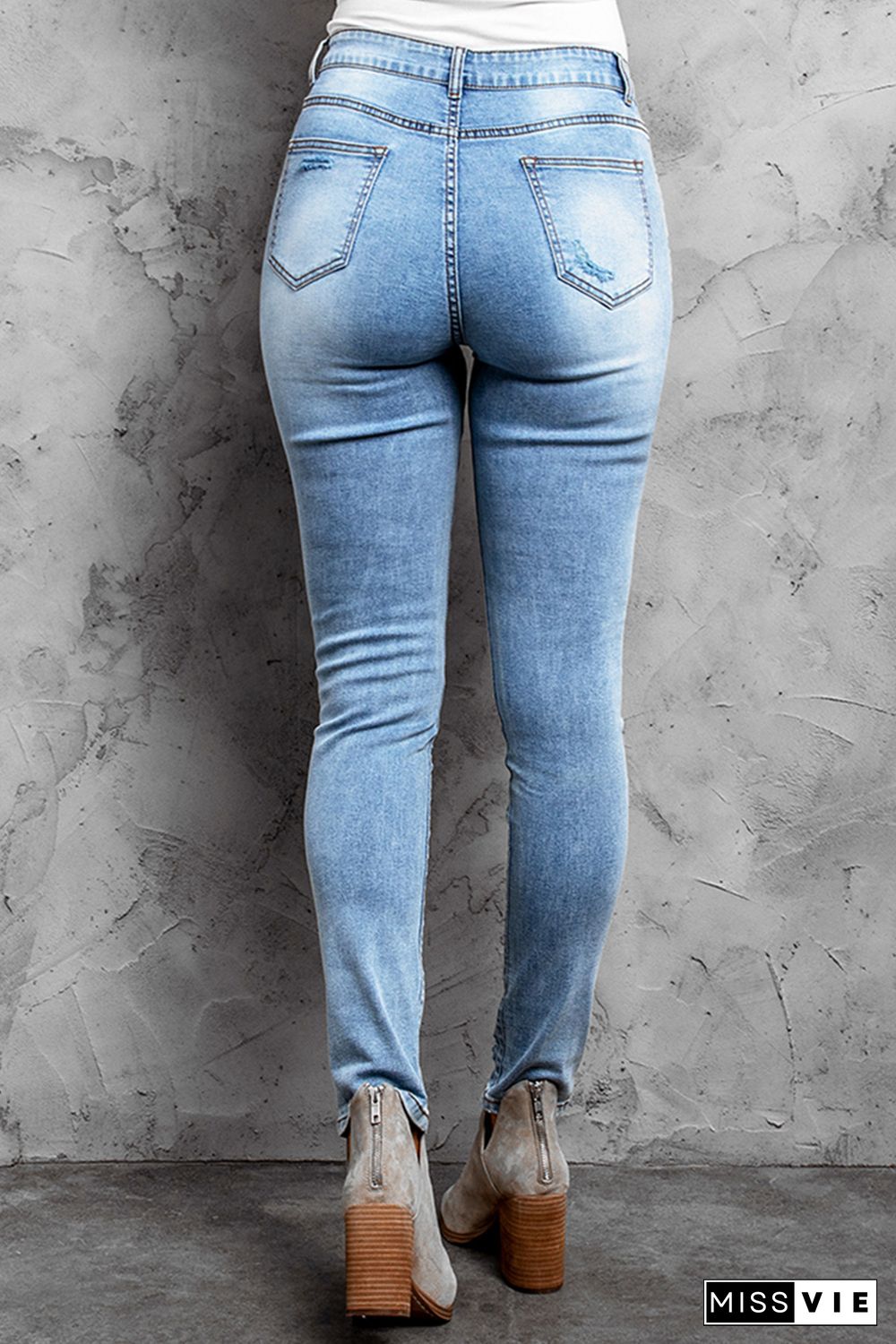 Sky Blue High Waist Distressed Skinny Jeans