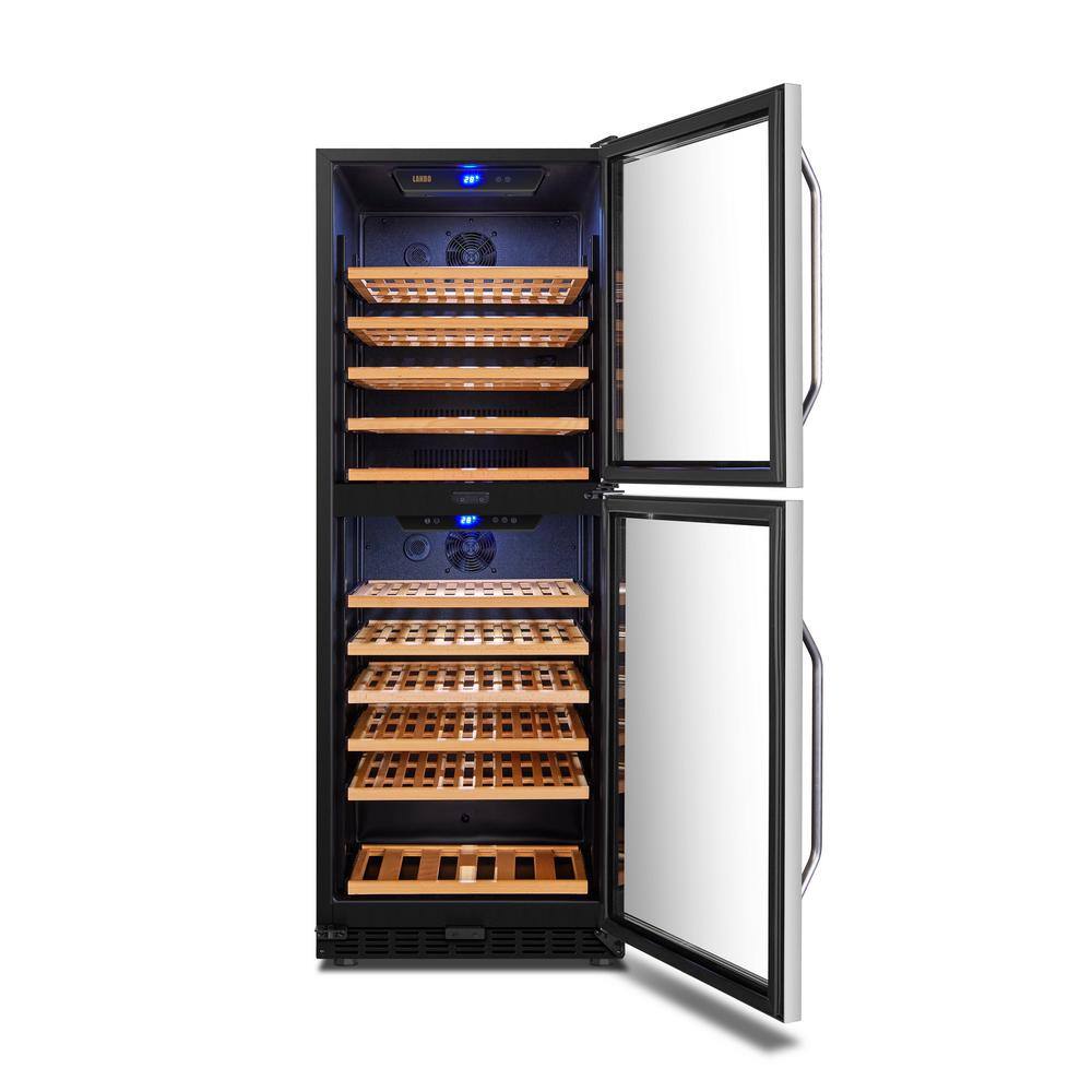 LANBO 23 in. 133-Bottle Stainless Steel 2 Door Dual Zone Wine Refrigerator LW133DD