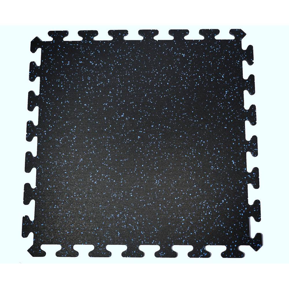 Black with Blue Speck 24 in. by 24 in. Interlocking Recycled Rubber Floor Tile (24 sq. ft.) EZFLEX8BL