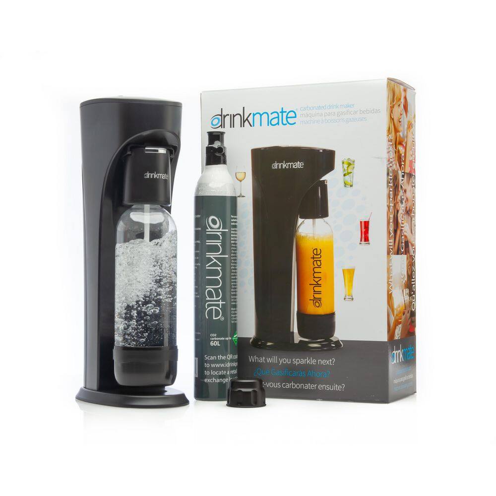 DrinkMate Matt Black Sparkling Water  Soda Maker Machine Ultimate Bundle w3 ea 60L CO2 Cartridge 1L  0.5L Re-Usable Bottles 410-02-14Zx3-SP