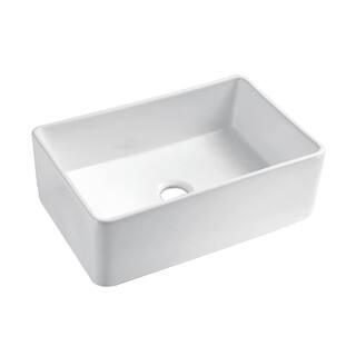 JimsMaison White Fireclay 30 in. Single Bowl Farmhouse Apron Kitchen Sink with Bottom Grid JMAWKS02-3020