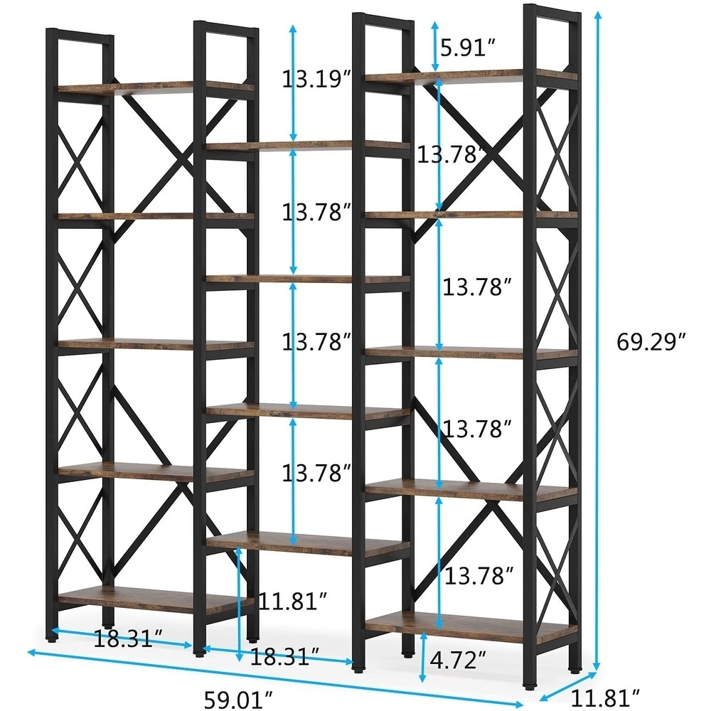 Open Triple Wide 5 Shelf Bookcase  Industrial Etagere Bookshelf for Home   Office