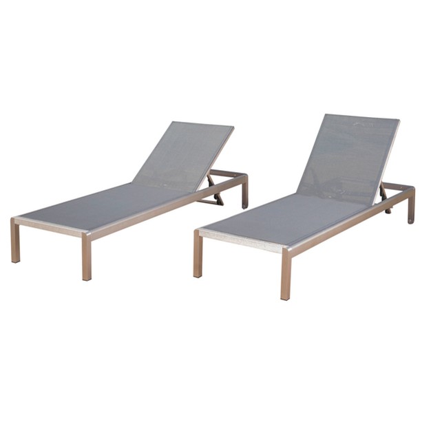 Cape Coral Set Of 2 Aluminum amp Mesh Chaise Lounge Silver dark Gray Christopher Knight Home