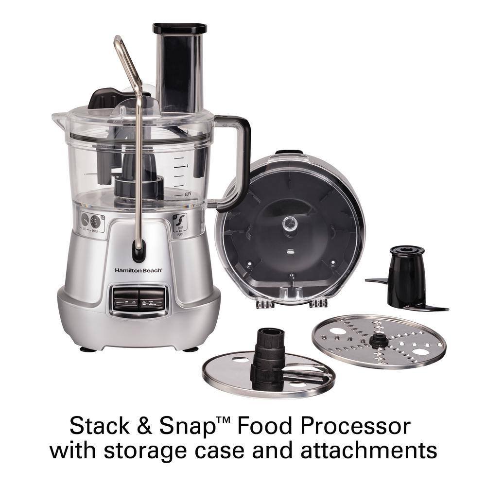 Hamilton Beach Stack  Snap 8-Cup 3-Speed Silver Food Processor with Built-in Bowl Scraper 70820