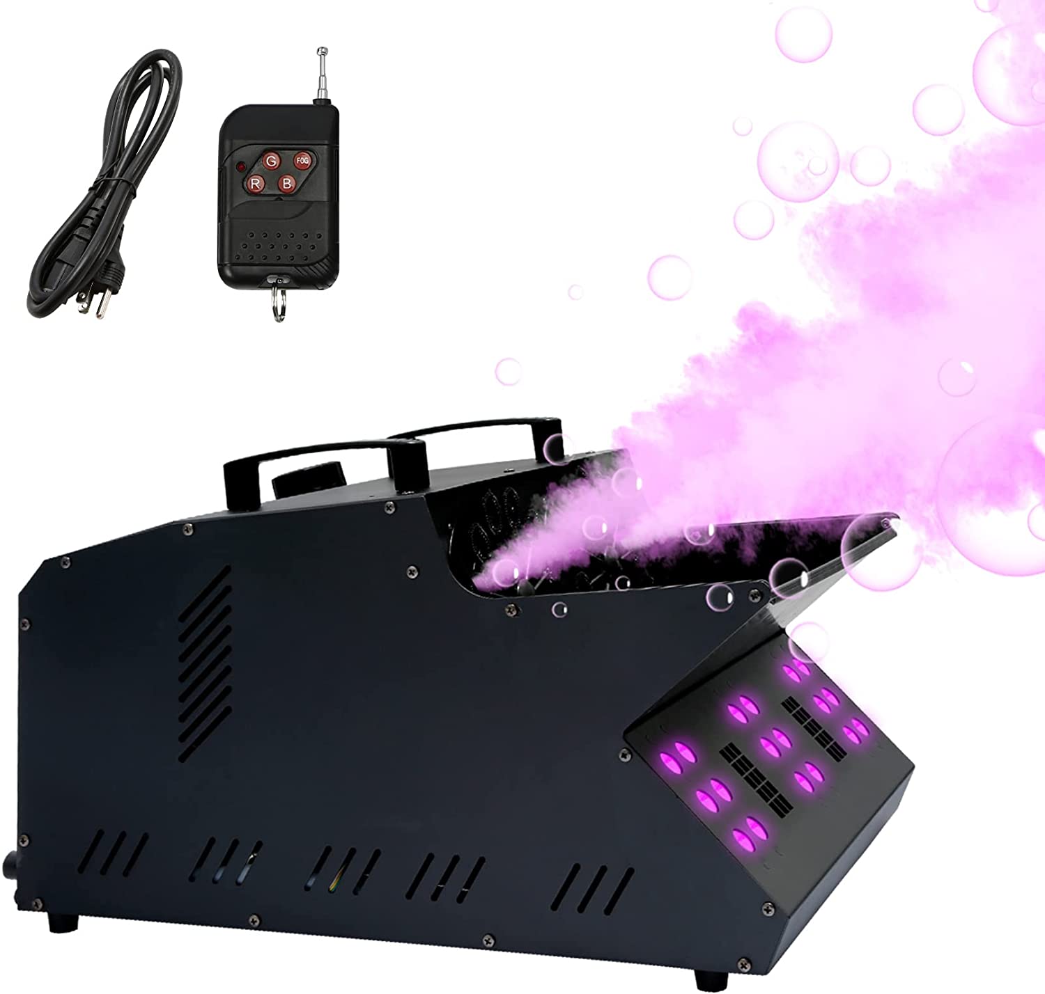 TC-Home 3 IN 1 Stage Fog Bubble Machine with 18 RGB LED light DMX Stage Lighting Fogger Effect w/ 2 Bubble Fans