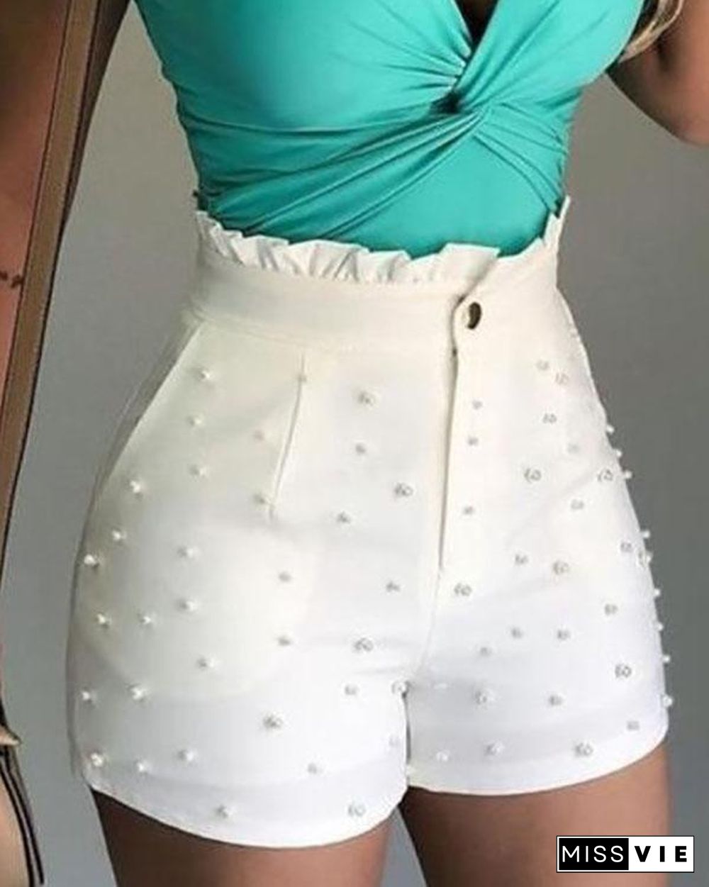 Women Shorts Summer Black High Waist Shorts Jeans Plus Size Casual Pearls Shorts