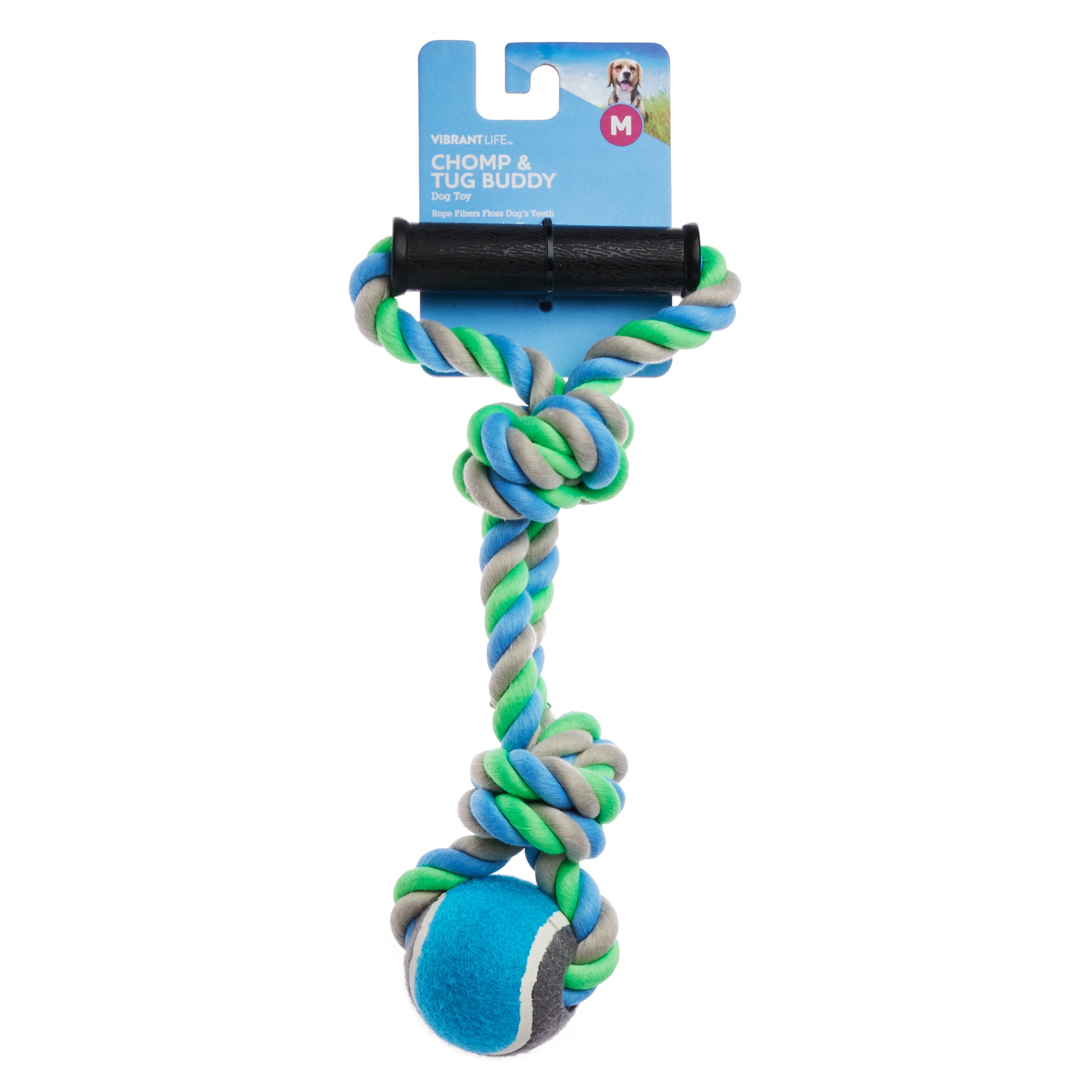 Vibrant Life Medium Polyester and Cotton Rope Chew Toy with Tennis Ball