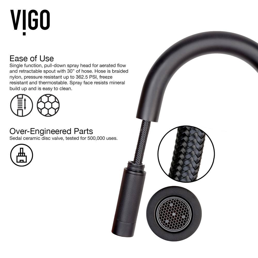 VIGO Gramercy Single Handle Pull-Down Spout Kitchen Faucet Set with Soap Dispenser in Matte Black VG02008MBK6