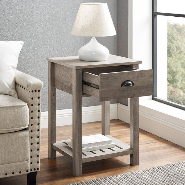 Farmhouse Single Drawer Open Shelf End Table