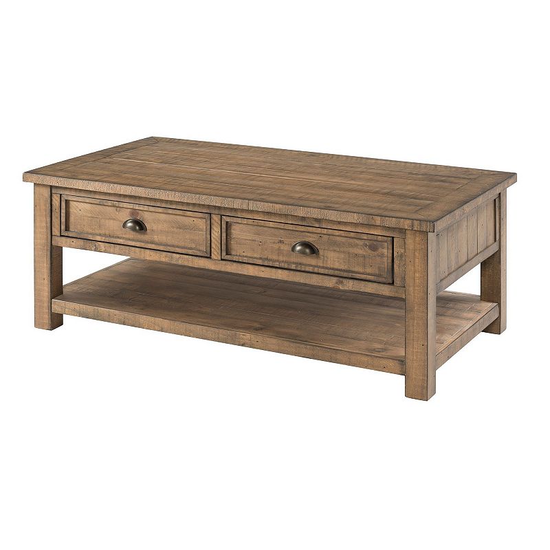 Coastal Style Rectangular Wooden Coffee Table with 2 Drawers， Brown