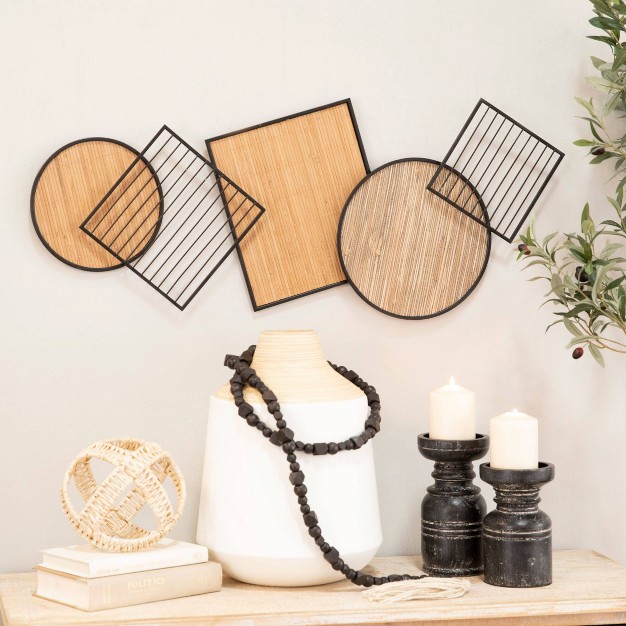 Bamboo Geometric Shapes Wall Decor With Metal Wire Frames Brown Olivia amp May