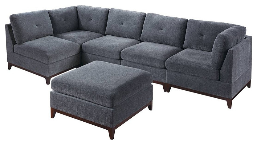 Widyn 6 Piece Modular Sectional With Ottoman  Ash Gray Chenille   Transitional   Sectional Sofas   by Hollywood Decor  Houzz