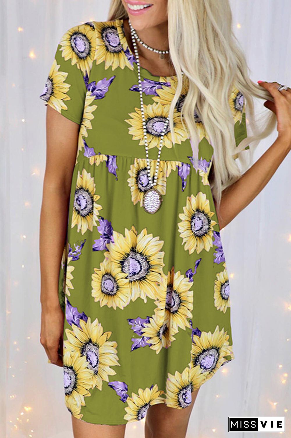 Casual Street Floral Split Joint O Neck Dresses