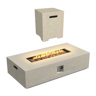 UPHA 56 in. x 28 in. Rectangle Concrete Propane Outdoor Fire Pit in Beige HD-56MGO-BR