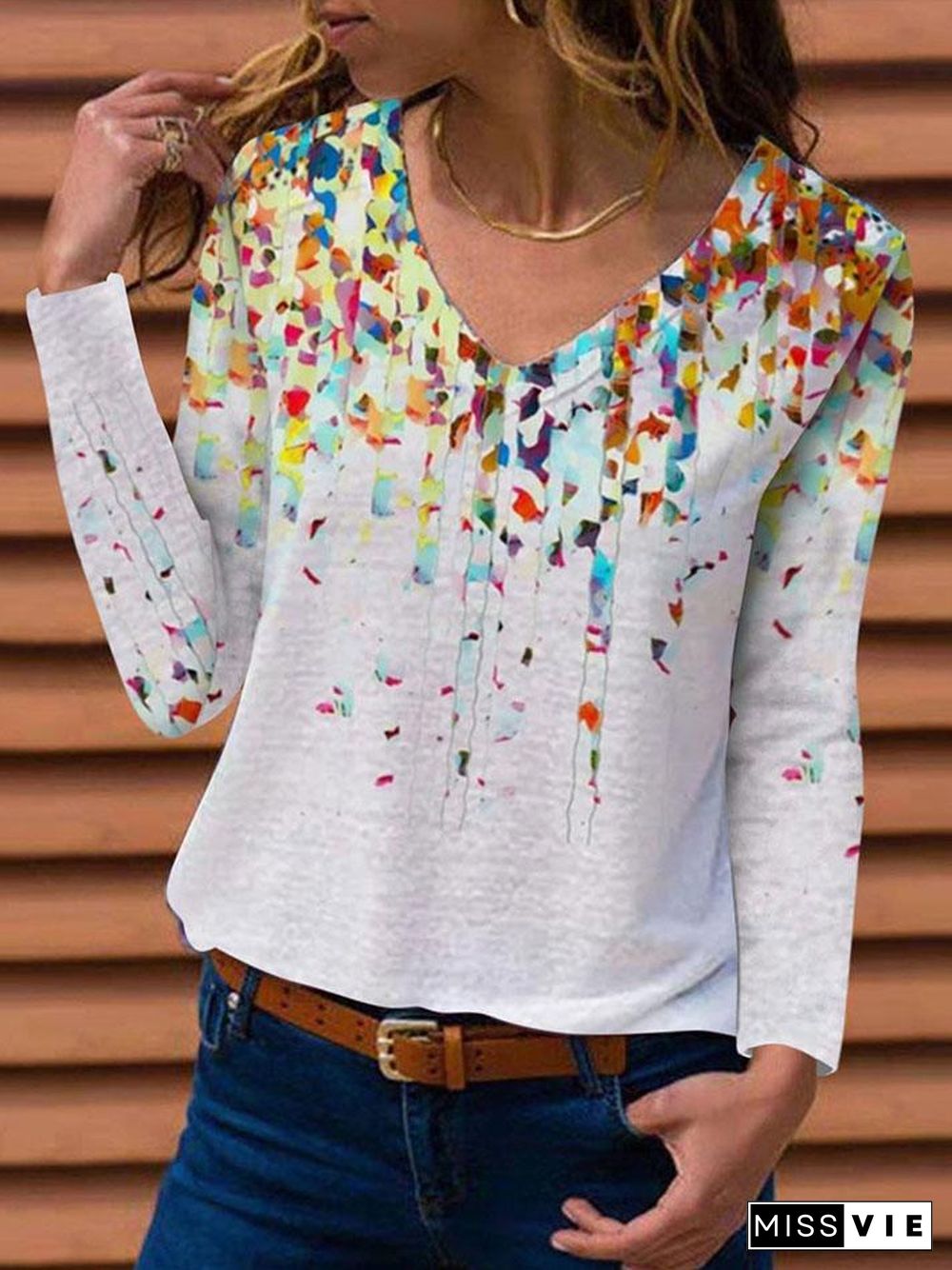 V Neck Colorful Printed Shirt