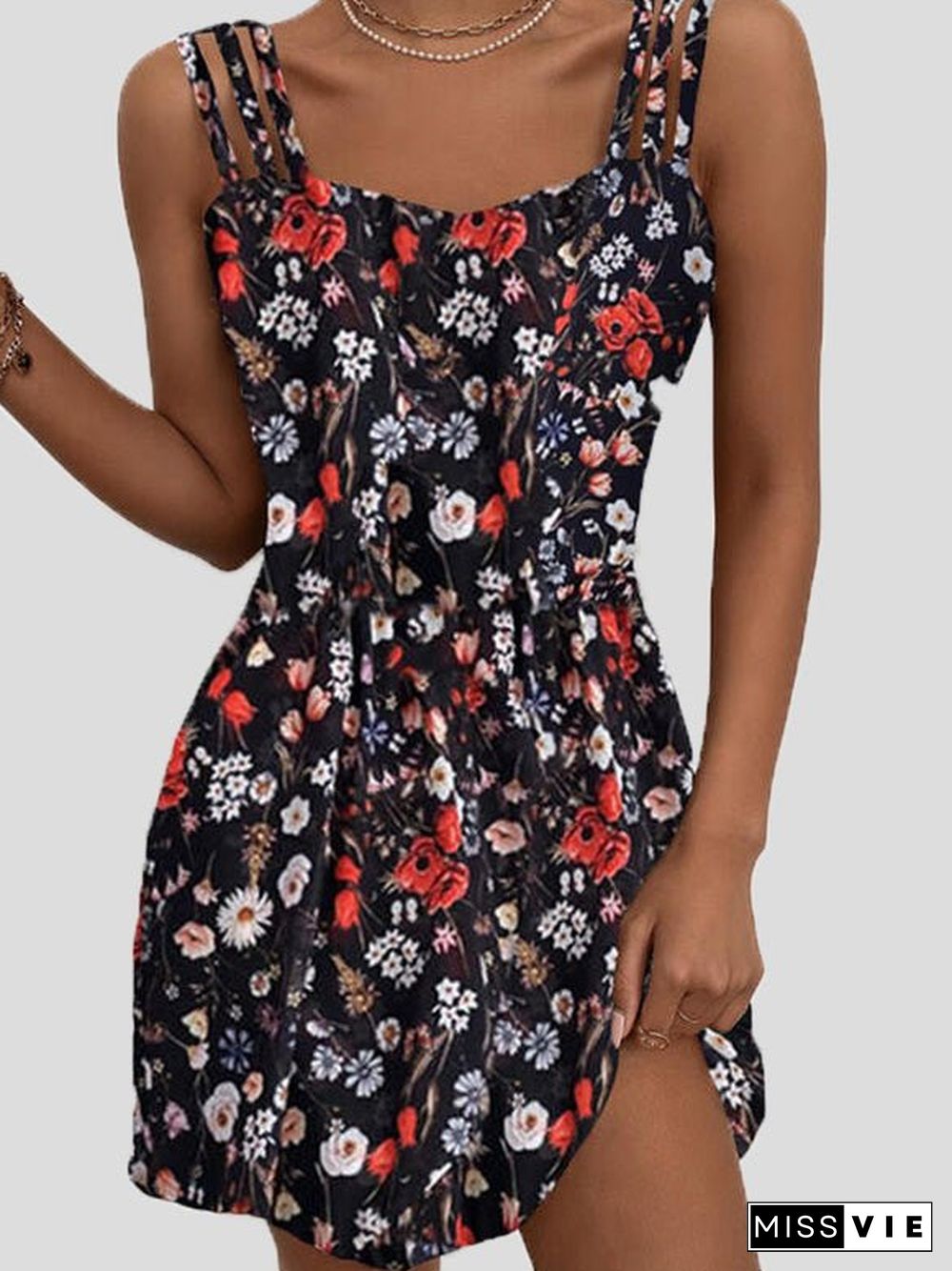 Women'S Dresses Floral Sling Sleeveless Mini Dress