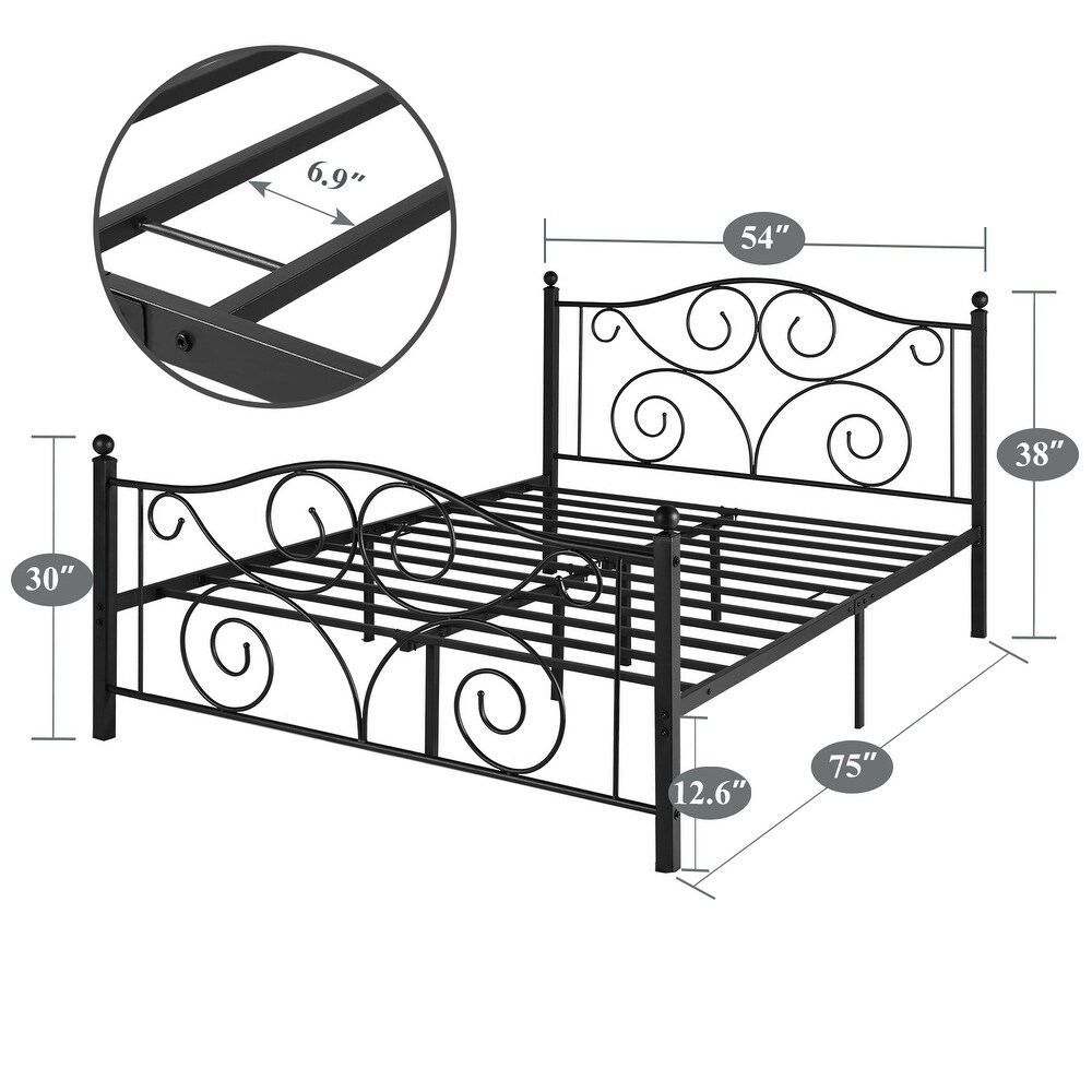 Classic Black Scroll Metal Platform Bed Frame