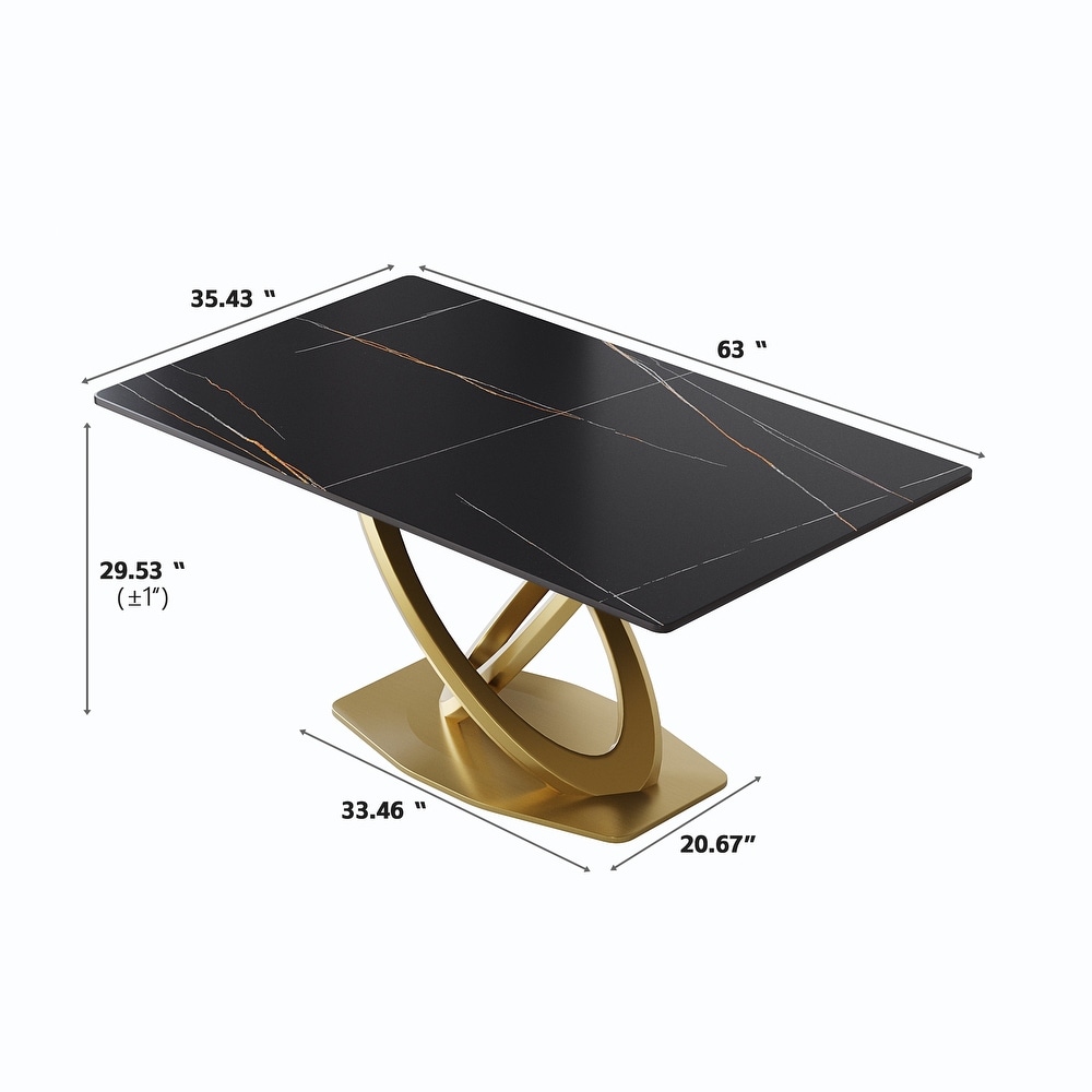 Modern Marble Dining Table with Gold Geometric Base