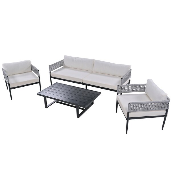 4 Pieces Outdoor Patio Sectional Sofa with Cushions - Overstock - 37500226