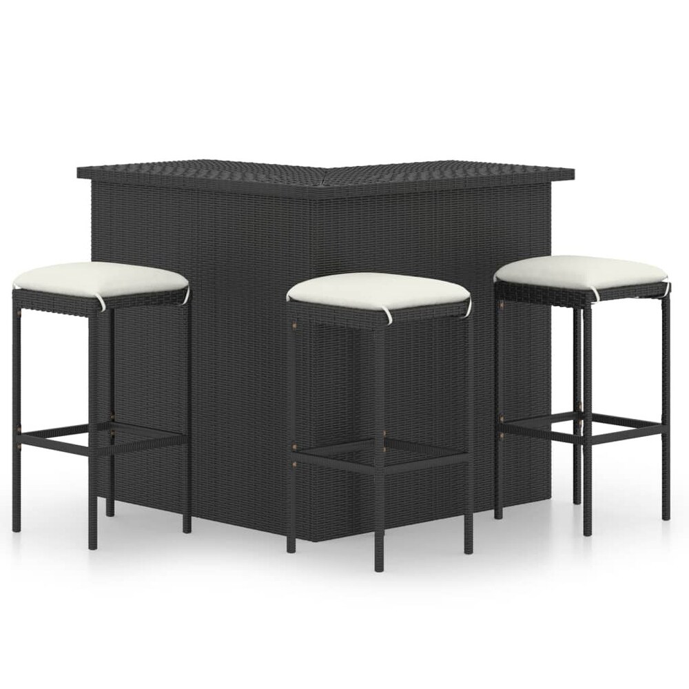 vidaXL 4 Piece Patio Bar Set with Cushions Poly Rattan Black   15\