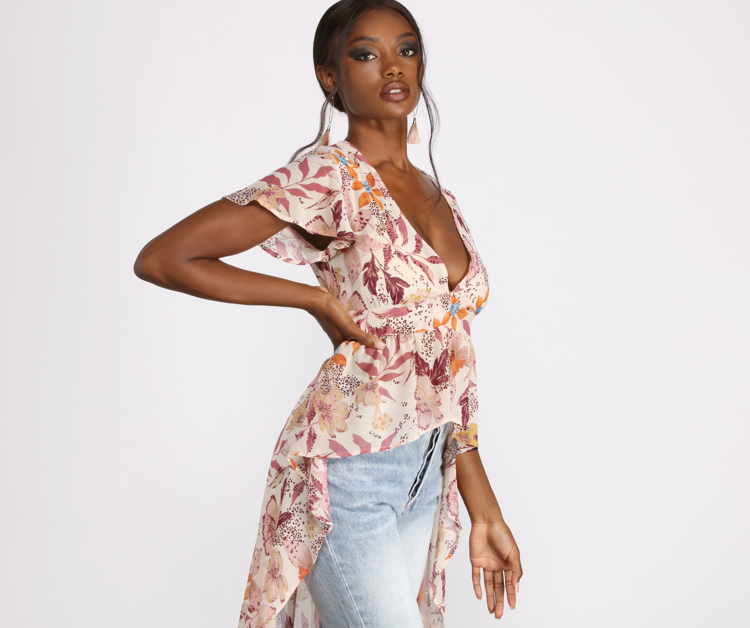 Floral Fusion Chiffon High Low Top