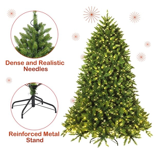 Costway 6ft Prelit PVC Christmas Fir Tree Hinged 8 Flash Modes w/ 650