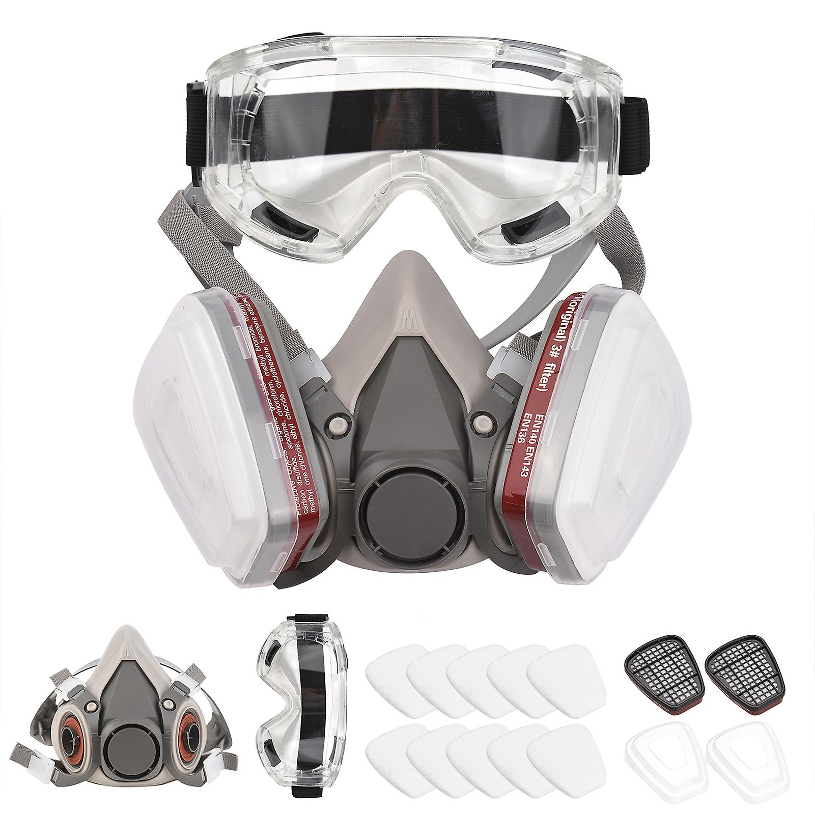 Reusable Respirator Half Facepiece 6200 Gas Mask Breathing Protection Respirators With Safety Goggles For Painting Organic Vapor Welding Polishing Woo