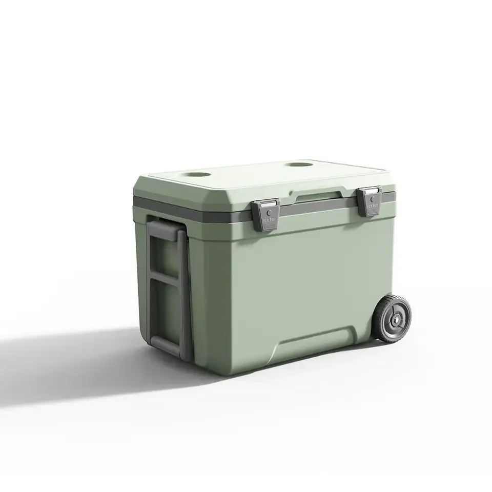 Large Wheeled Insulated Portable Cooler Plastic Box Ice Retention Hard Cooler Box with Heavy Duty Wheels and Handle