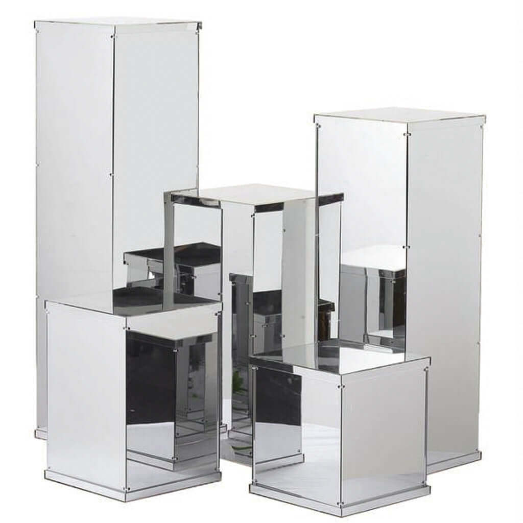 Silver Mirror Finish Acrylic Pedestal Riser, Display Box with Interchangeable Lid and Base 32