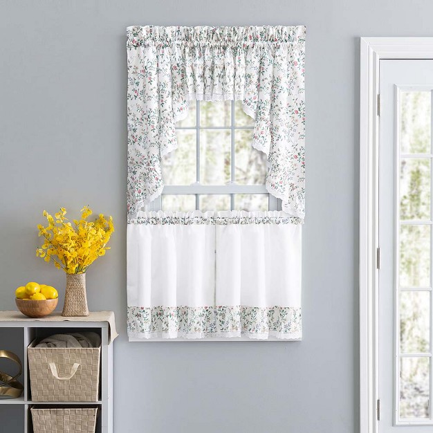 Rod Pocket Floral Pattern With Ruffle Lace Edge Valance 52 quot x12 quot Multicolor