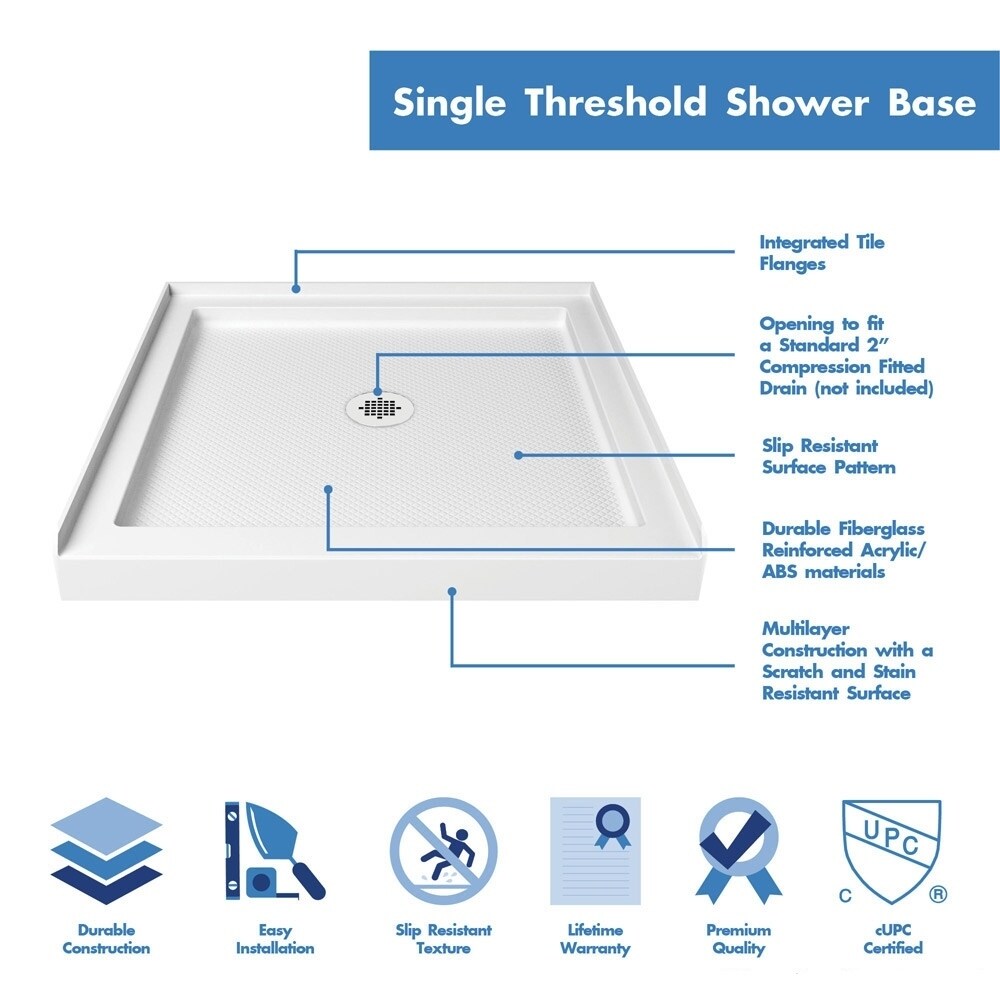 DreamLine Lumen 36 in. D x 36 in. W by 74 3/4 in. H Hinged Shower Door and Base Kit   36\