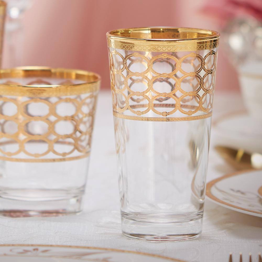 Lorren Home Trends 11 oz. Infinity Gold Ring Highball Glass (Set of 4) 1503