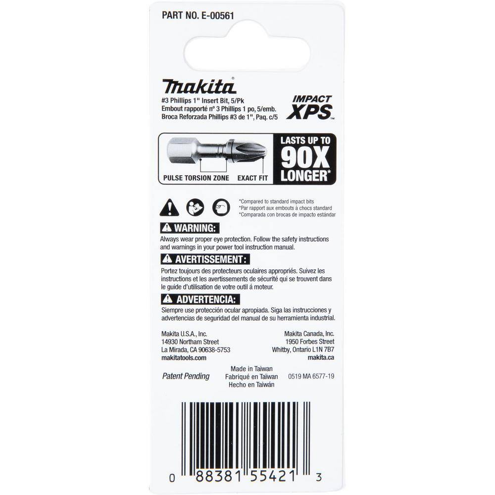 Makita IMPACT XPS #3 Phillips 1 in. Insert Bit (5-Pack) E-00561