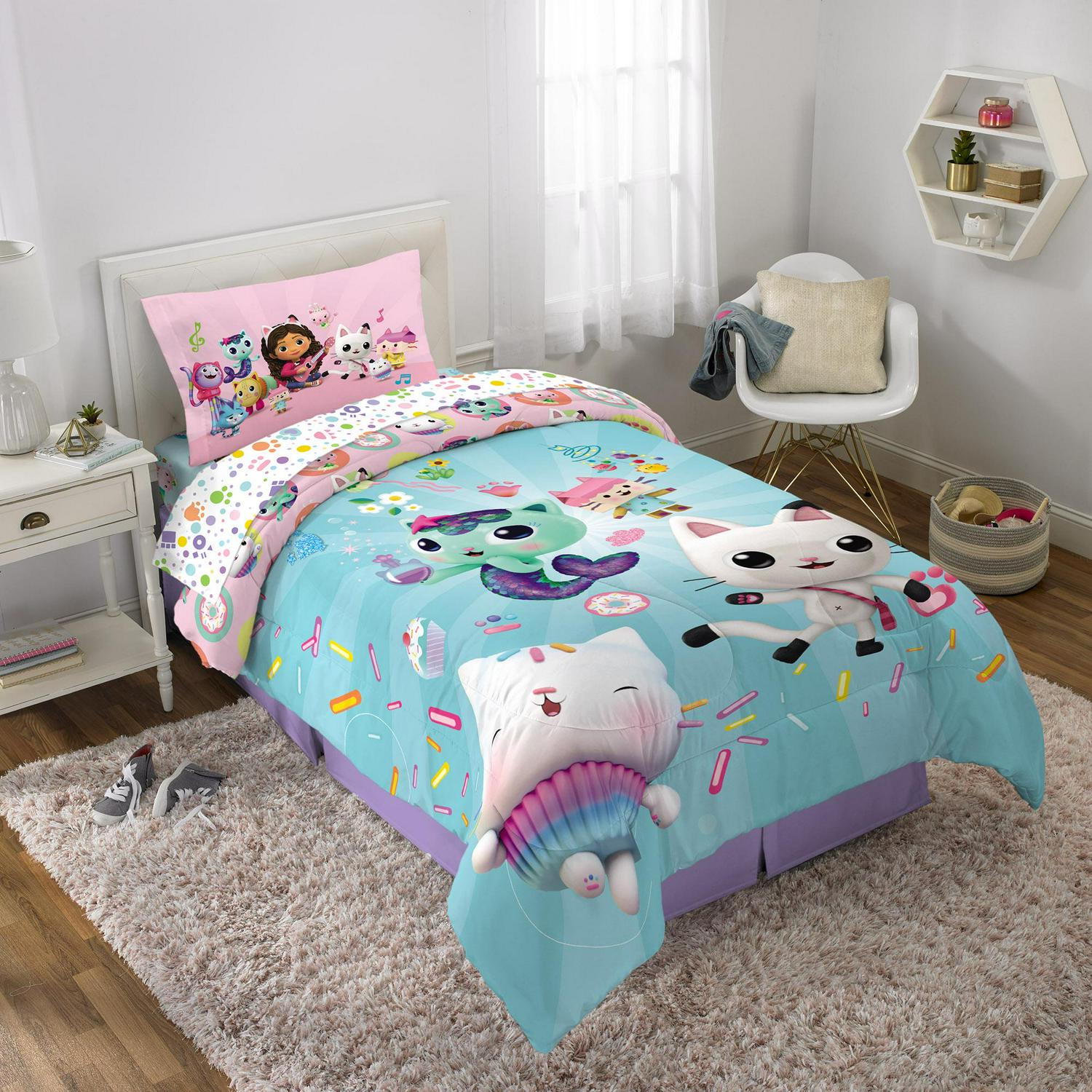 Gabby8217s Dollhouse Kids Twin Full Bed in a Bag Comforter and Sheets Pink and Blue DreamWorks  Crowdfused