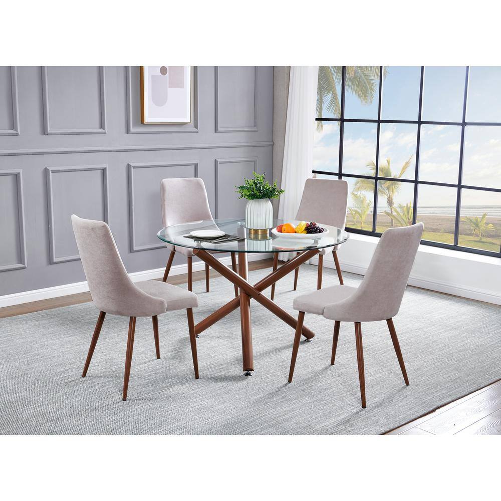 Best Quality Furniture Lusia 5-piece Dining Set Beige Faux Linen Fabric Faux Wood D137D5