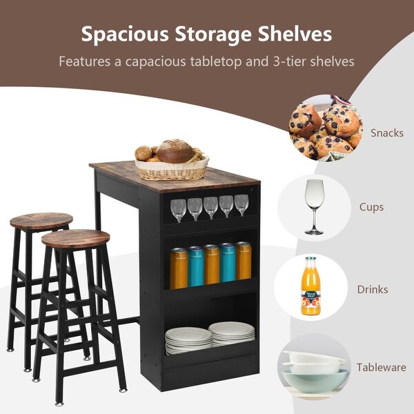 3 Pieces Bar Table Set with Storage - 36