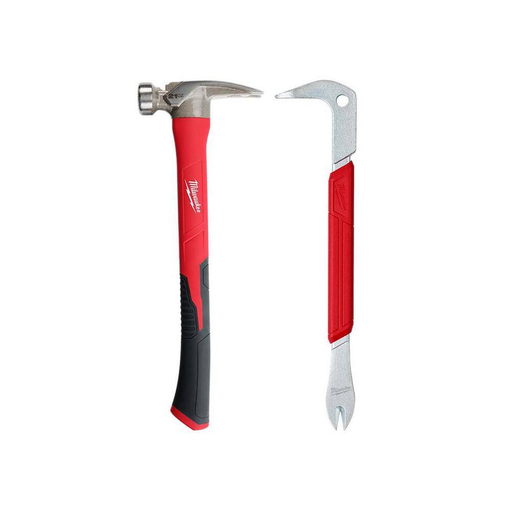 MW 21 oz. Milled Face Poly Handle Hammer with 12 in. Nail Puller with Dimpler 48-22-9320-48-22-9035