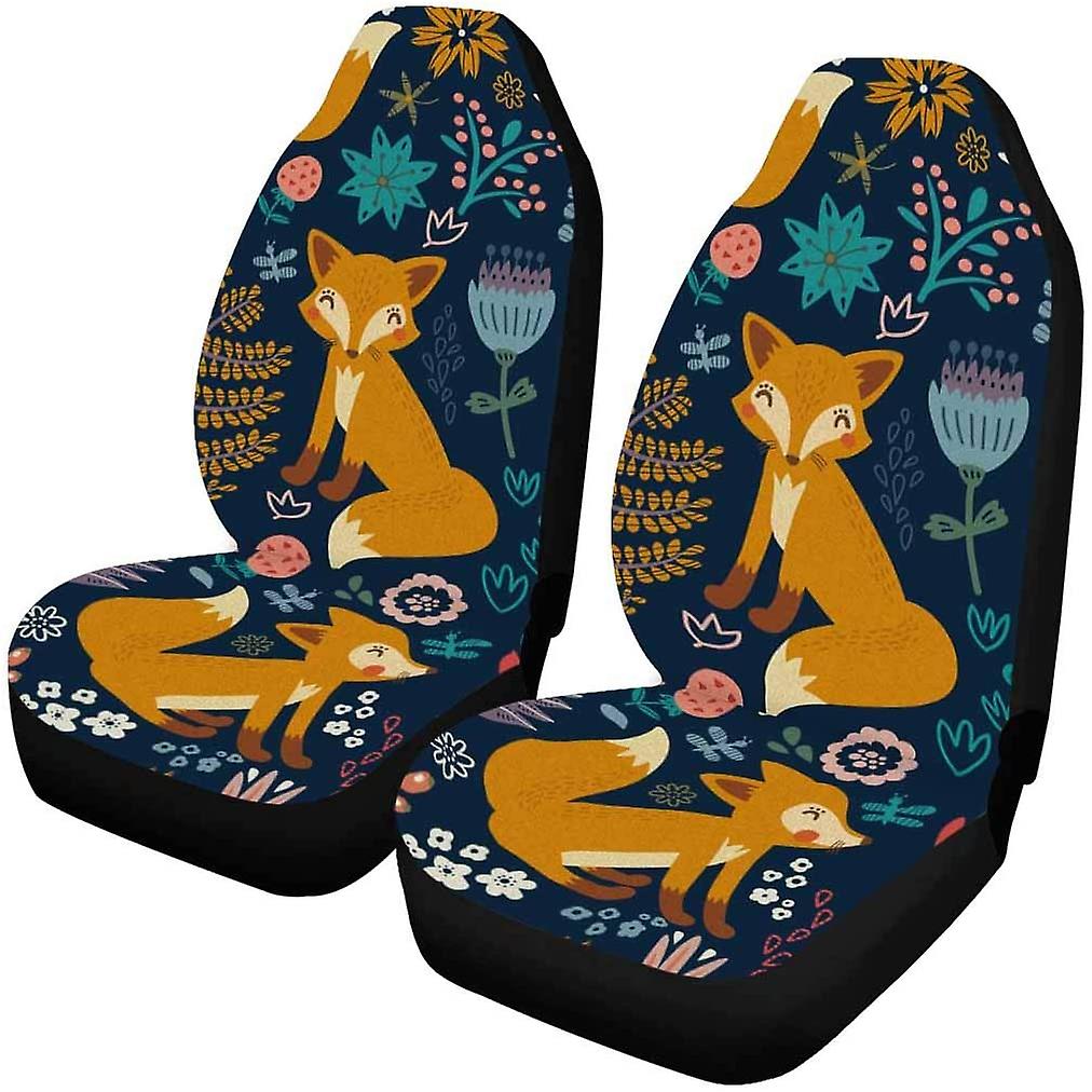 Set Of 2 Car Seat Covers Fox Bird Flower Universal Auto Front Seats Protector Fits For Car，suv Sedan，truck