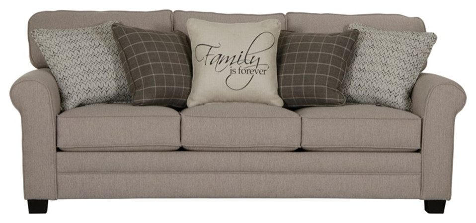 Hardy 3 Seat Farmhouse Casual Sofa in Gray Fabric with Accent Pillows   Transitional   Sofas   by Homesquare  Houzz