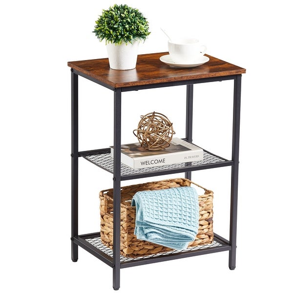 Modern Narrow Side Table with 3-tier Mesh Storage Shelves(1PCS/2PCS)