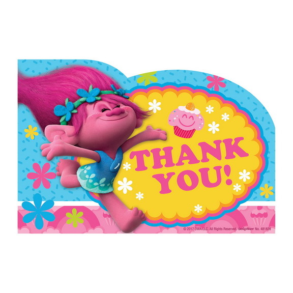 Amscan 265297 Trolls Thank You Notes (8)   NS