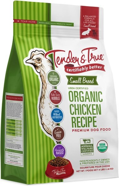 Tender and True Organic Chicken Recipe Small Breed Grain-Free Dry Dog Food， 4-lb bag