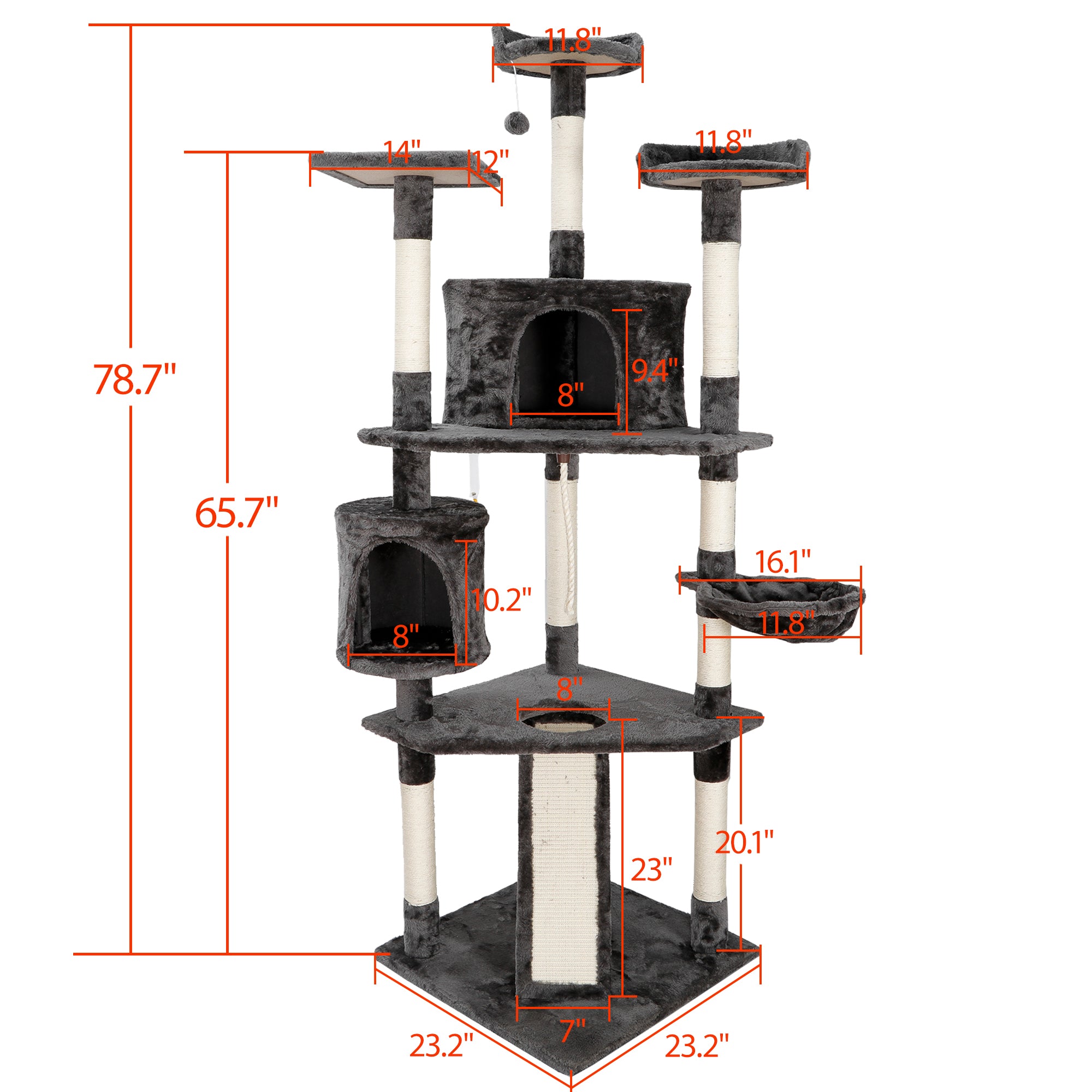 ZENY 79-Inch Multi-Level Cat Tree Stand House Kittens Activity Tower with Scratching Posts, Black