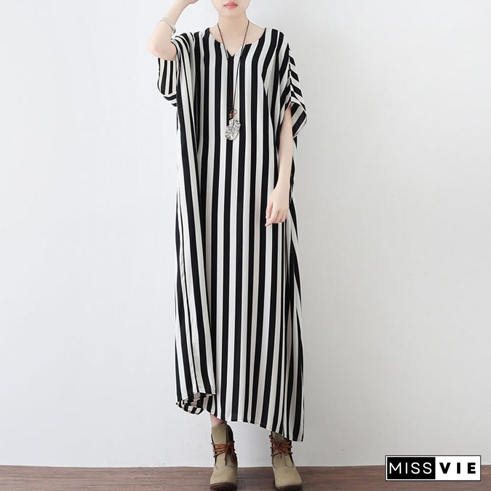 Black white striped summer dresses oversized chiffon caftans plus size maxi dress beach dresses sundress