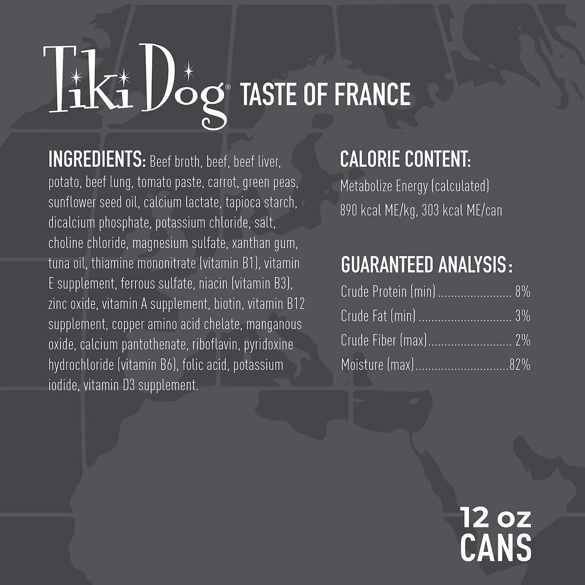 Tiki Dog Taste of France! Grain-Free Beef and Potatoes Burgundy Chunks in Gravy Canned Dog Food， 12-oz， case of 8