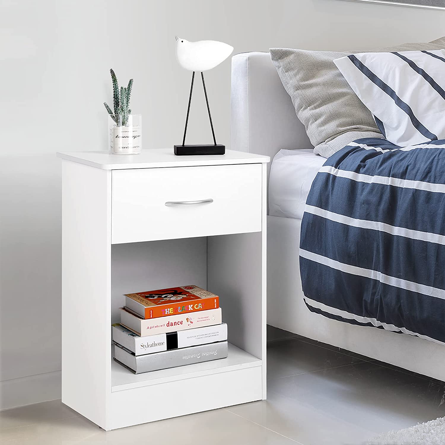 Nightstand with Drawer Bedside Table File Cabinet Storage with Sliding Drawer and Shelf