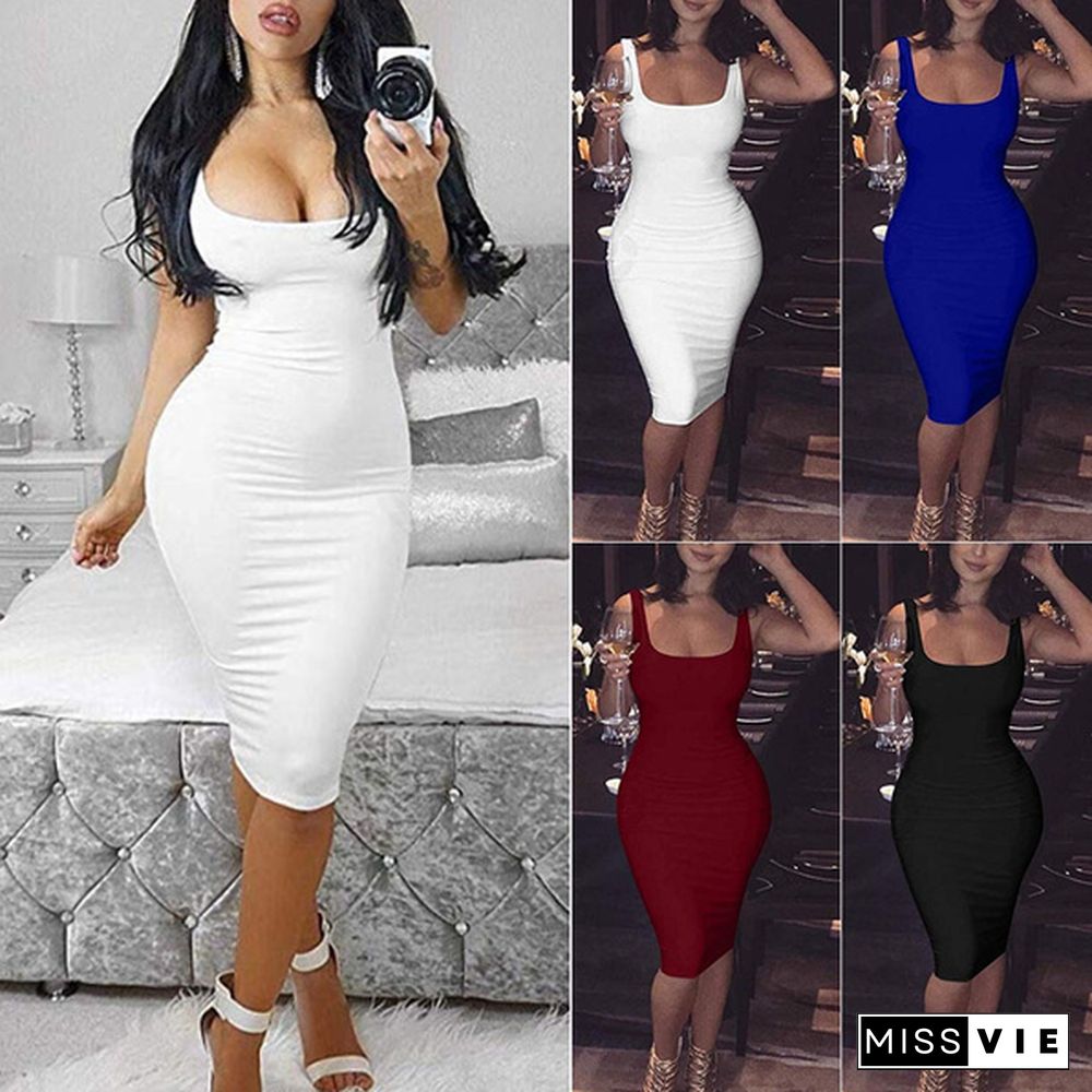 Summer Sexy Cool Womens Ladies Sleeveless Solid Slim Hot Long Dress Evening Party Beach Bodycon Dresses Sundress