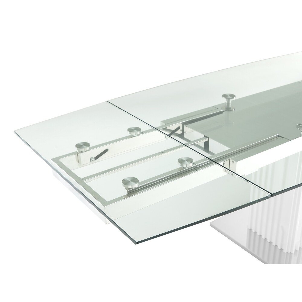 MOON dining table with high gloss white lacquer base.