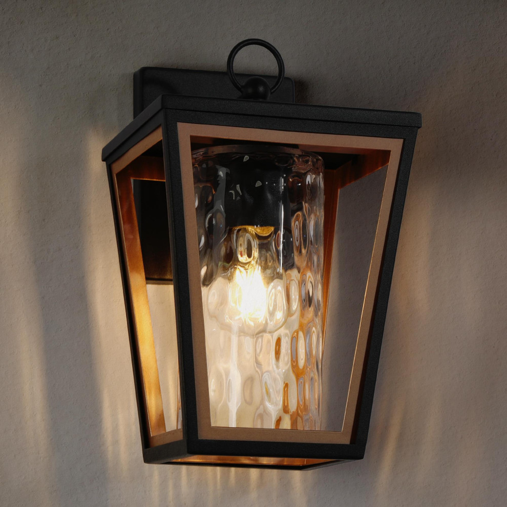 LNC 1 Light Matte Black and Gold Glass Modern Outdoor Wall Light   Modern   Outdoor Wall Lights And Sconces   by LNC  Houzz